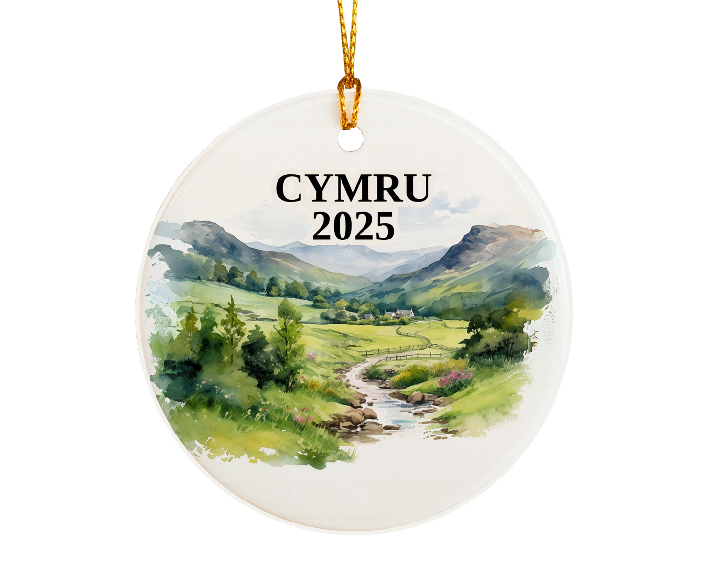 Custom Cymru Wales ceramic photo ornament with personalized message – handmade Christmas bauble, gift souvenir, or vacation keepsake.