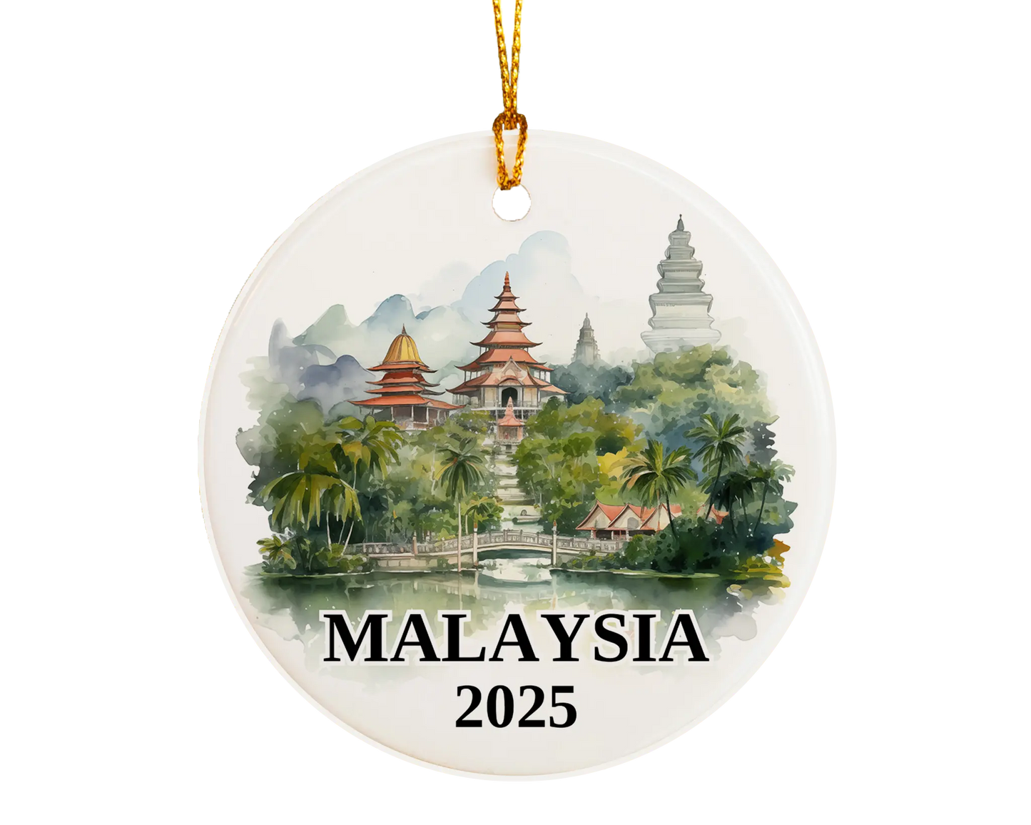 Malaysia Ornament Custom Gift Souvenir Bauble. Custom Malaysia ceramic photo ornament with personalized message – handmade Christmas bauble, gift souvenir, or vacation keepsake.