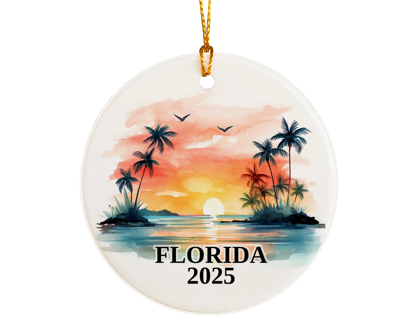 Custom Florida ceramic photo ornament with personalized message – handmade Christmas bauble, gift souvenir, or vacation keepsake.