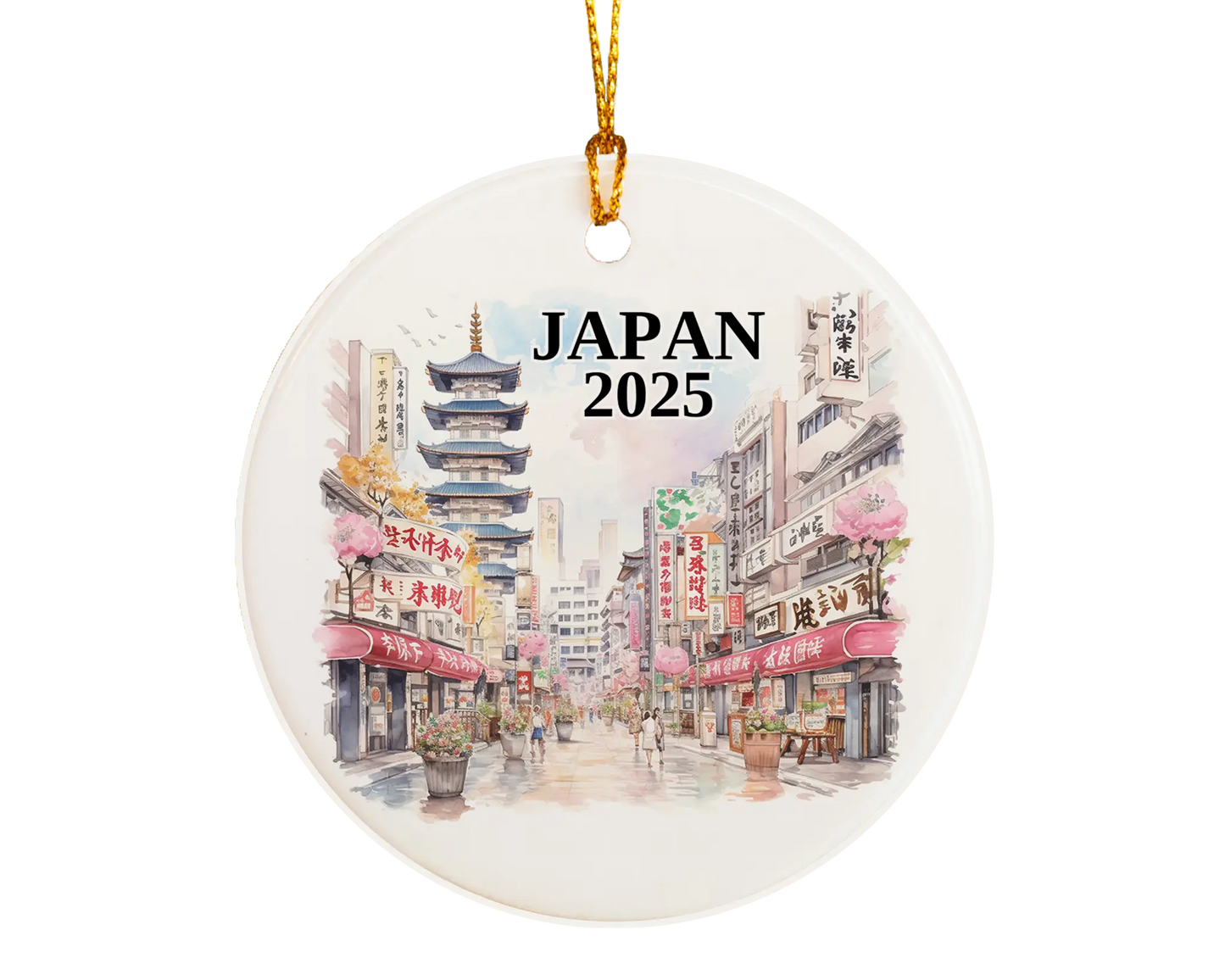 Custom Japan ceramic photo ornament with personalized message – handmade Christmas bauble, gift souvenir, or vacation keepsake.