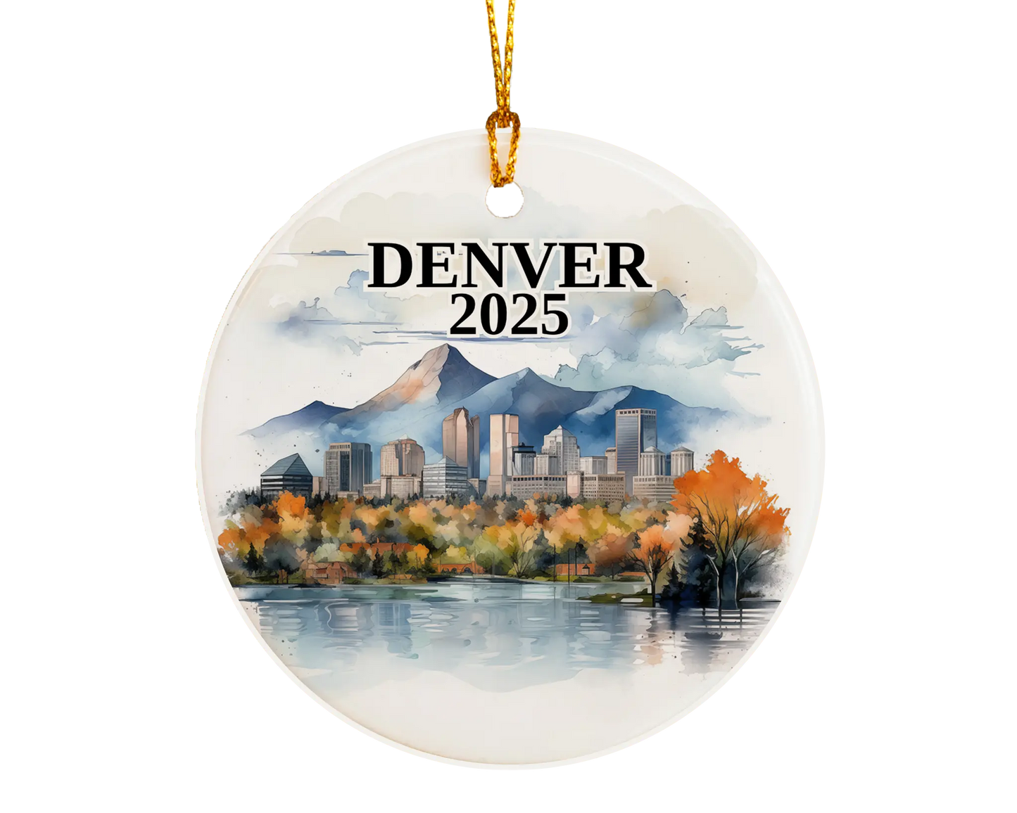Custom Denver ceramic photo ornament with personalized message – handmade Christmas bauble, gift souvenir, or vacation keepsake.