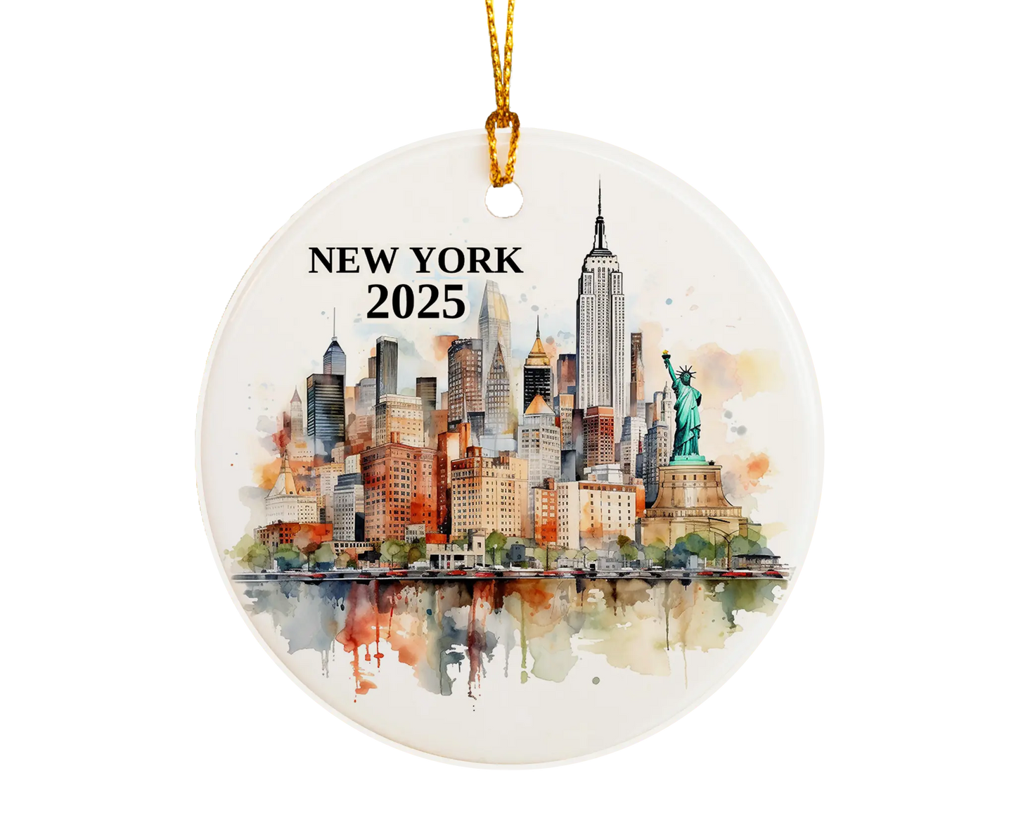 Custom New York NYC ceramic photo ornament with personalized message – handmade Christmas bauble, gift souvenir, or vacation keepsake.