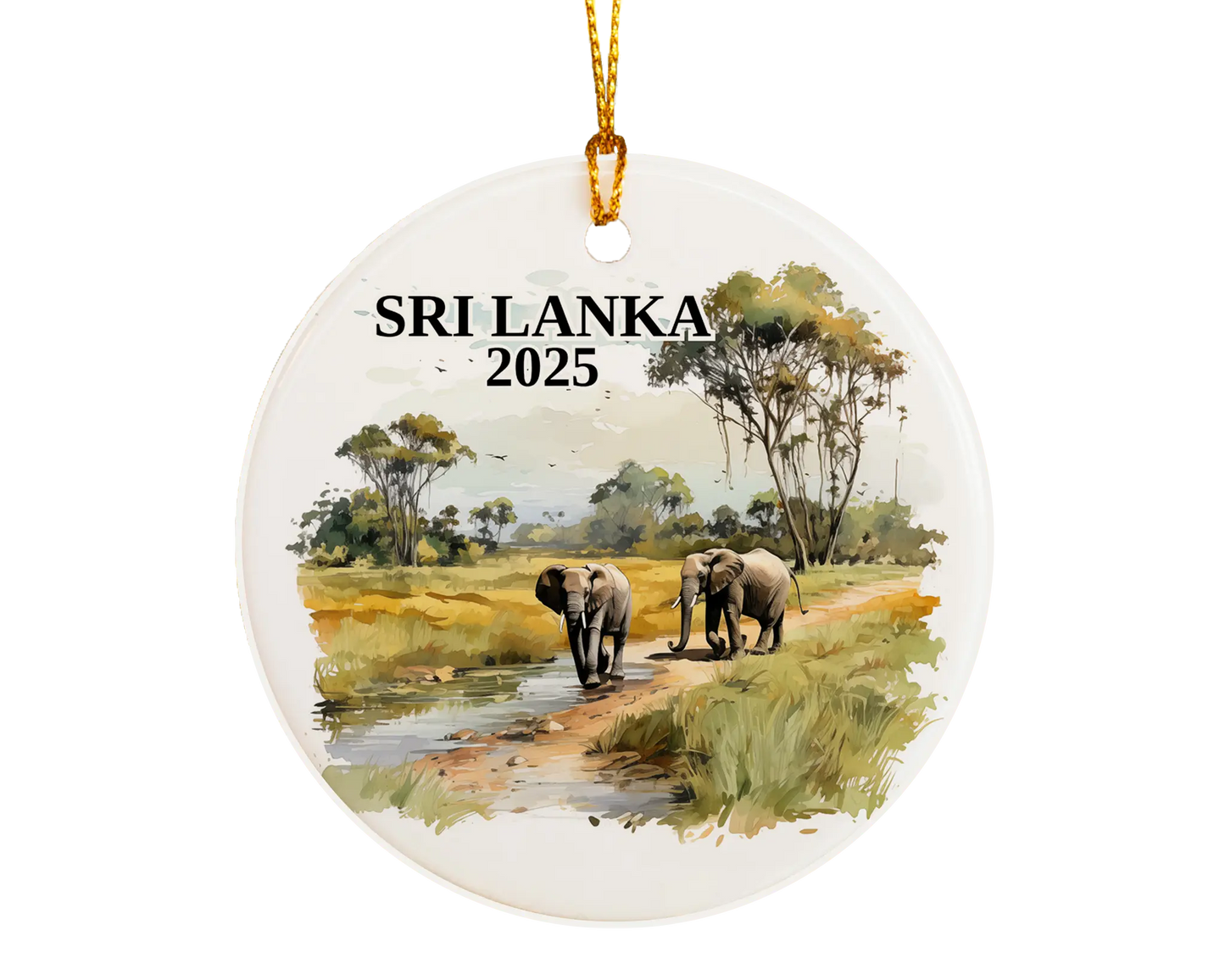 Custom Sri Lanka ceramic photo ornament with personalized message – handmade Christmas bauble, gift souvenir, or vacation keepsake.