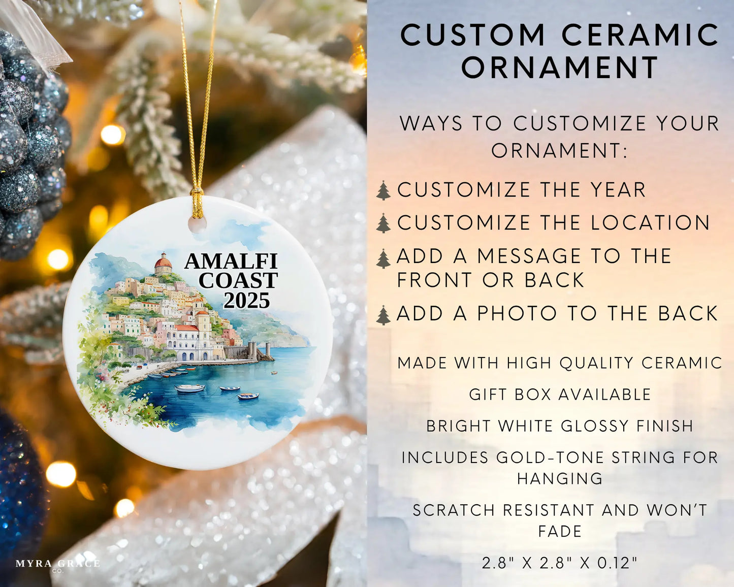 Amalfi Coast Ornament, Italy Bauble