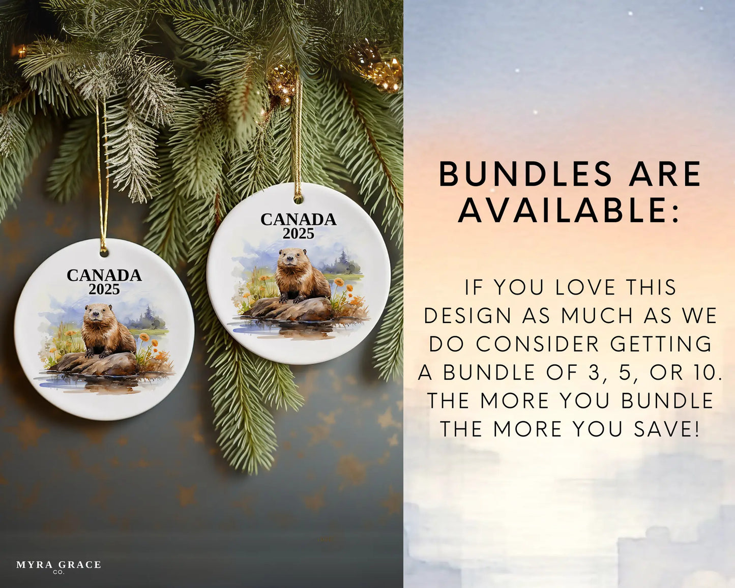 Custom Canada ceramic photo ornament with personalized message – handmade Christmas bauble, gift souvenir, or vacation keepsake. bundles are available