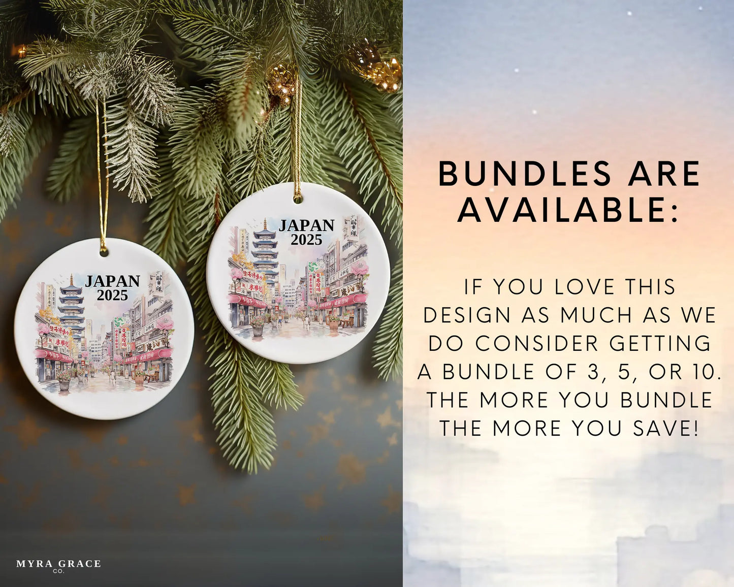 Custom Japan ceramic photo ornament with personalized message – handmade Christmas bauble, gift souvenir, or vacation keepsake. Bundles are available