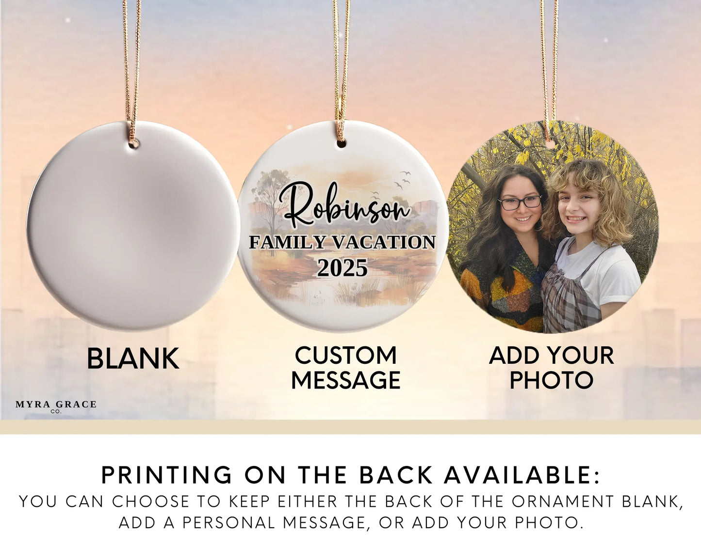 Custom Australia ceramic photo ornament with personalized message – handmade Christmas bauble, gift souvenir, or vacation keepsake. Add photo