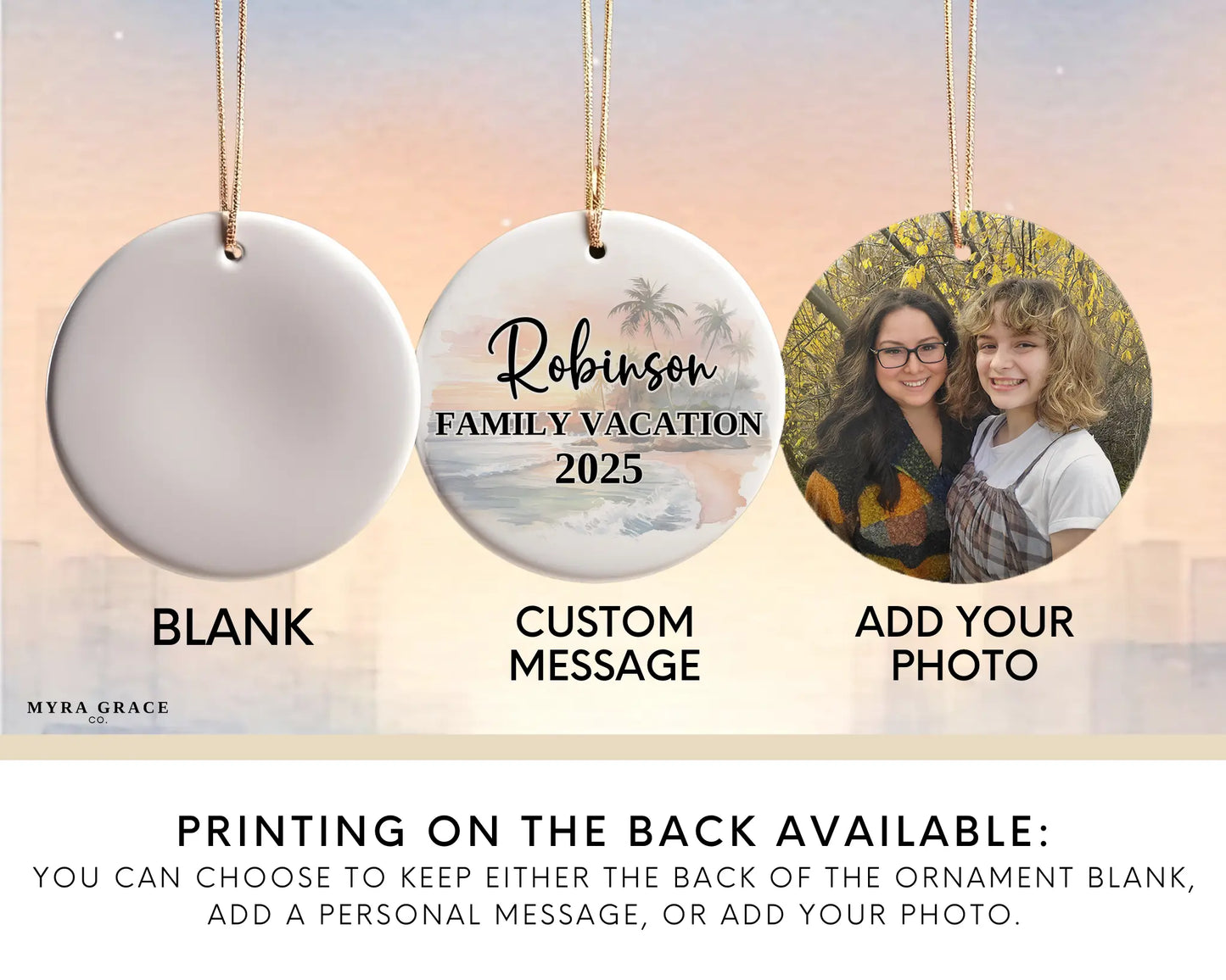 Custom Cancun, Mexico ceramic photo ornament with personalized message – handmade Christmas bauble, gift souvenir, or vacation keepsake. Add your photo