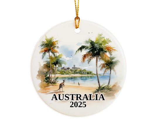 Custom Australia ceramic photo ornament with personalized message – handmade Christmas bauble, gift souvenir, or vacation keepsake.