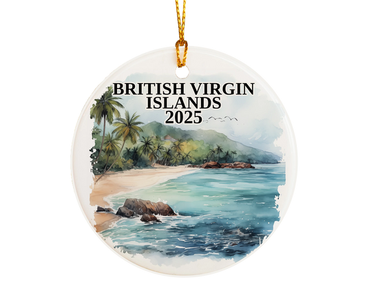 Custom British Virgin Islands ceramic photo ornament with personalized message – handmade Christmas bauble, gift souvenir, or vacation keepsake.