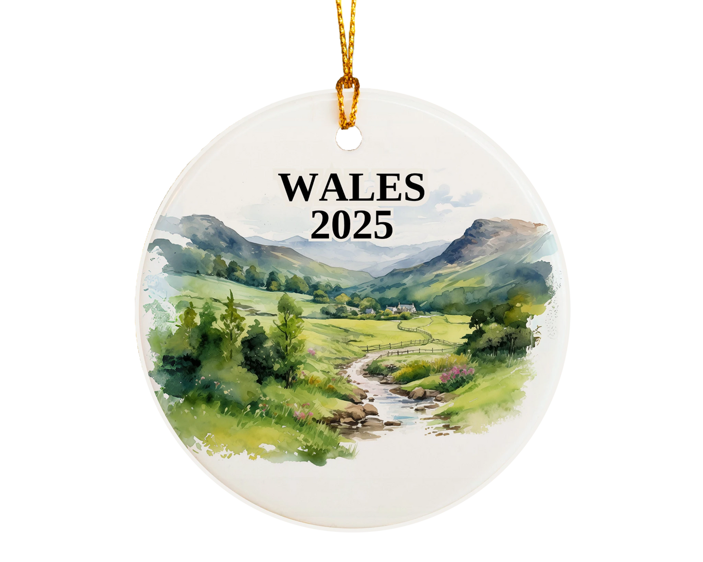 Custom Wales Cymru ceramic photo ornament with personalized message – handmade Christmas bauble, gift souvenir, or vacation keepsake. 
