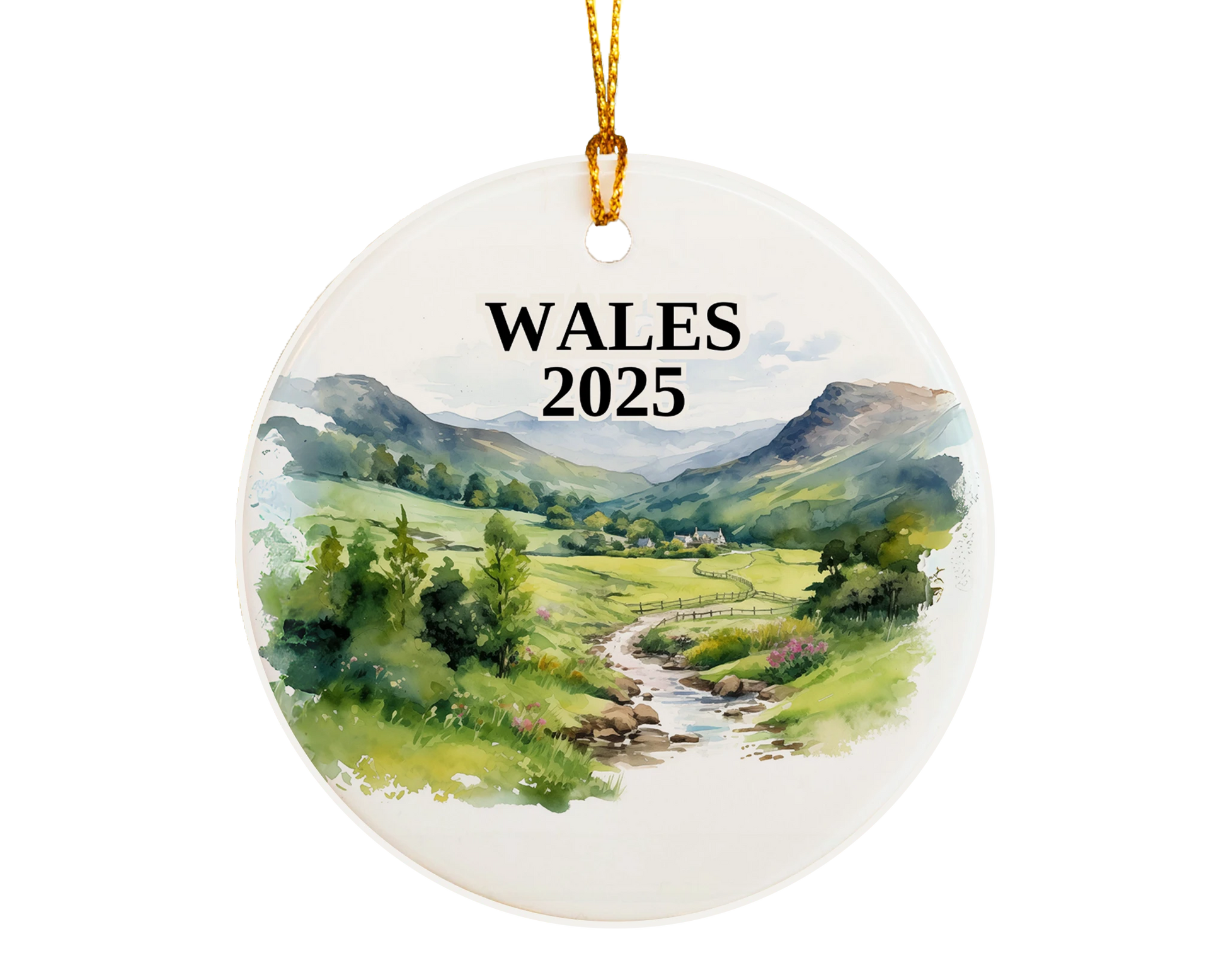 Custom Wales Cymru ceramic photo ornament with personalized message – handmade Christmas bauble, gift souvenir, or vacation keepsake. 