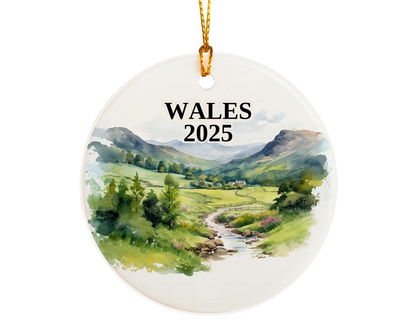 Custom Wales Cymru ceramic photo ornament with personalized message – handmade Christmas bauble, gift souvenir, or vacation keepsake. 