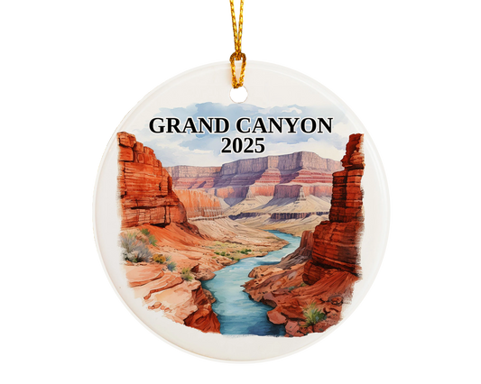 Custom Grand Canyon ceramic photo ornament with personalized message – handmade Christmas bauble, gift souvenir, or vacation keepsake.  