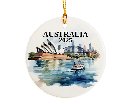 Custom Sydney, Australia ceramic photo ornament with personalized message – handmade Christmas bauble, gift souvenir, or vacation keepsake.
