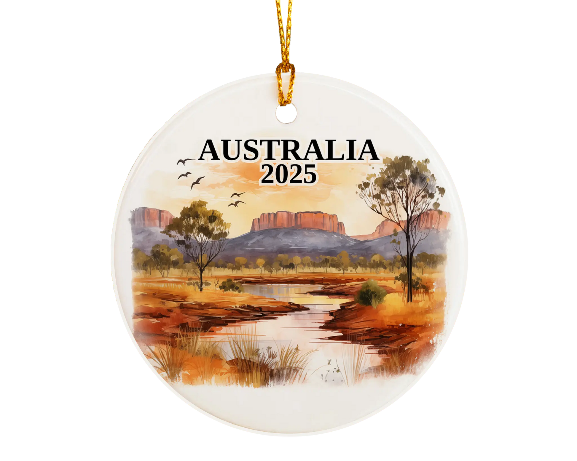 Custom Australia ceramic photo ornament with personalized message – handmade Christmas bauble, gift souvenir, or vacation keepsake.
