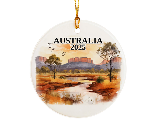 Custom Australia ceramic photo ornament with personalized message – handmade Christmas bauble, gift souvenir, or vacation keepsake.