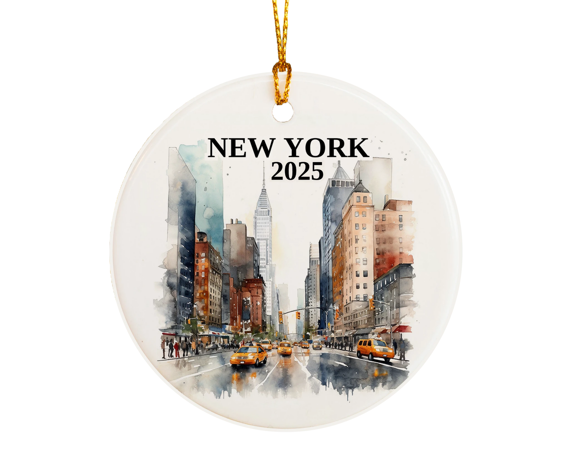 Custom New York City ceramic photo ornament with personalized message – handmade Christmas bauble, gift souvenir, or vacation keepsake.  