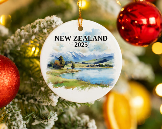 Custom New Zealand ceramic photo ornament with personalized message – handmade Christmas bauble, gift souvenir, or vacation keepsake.  