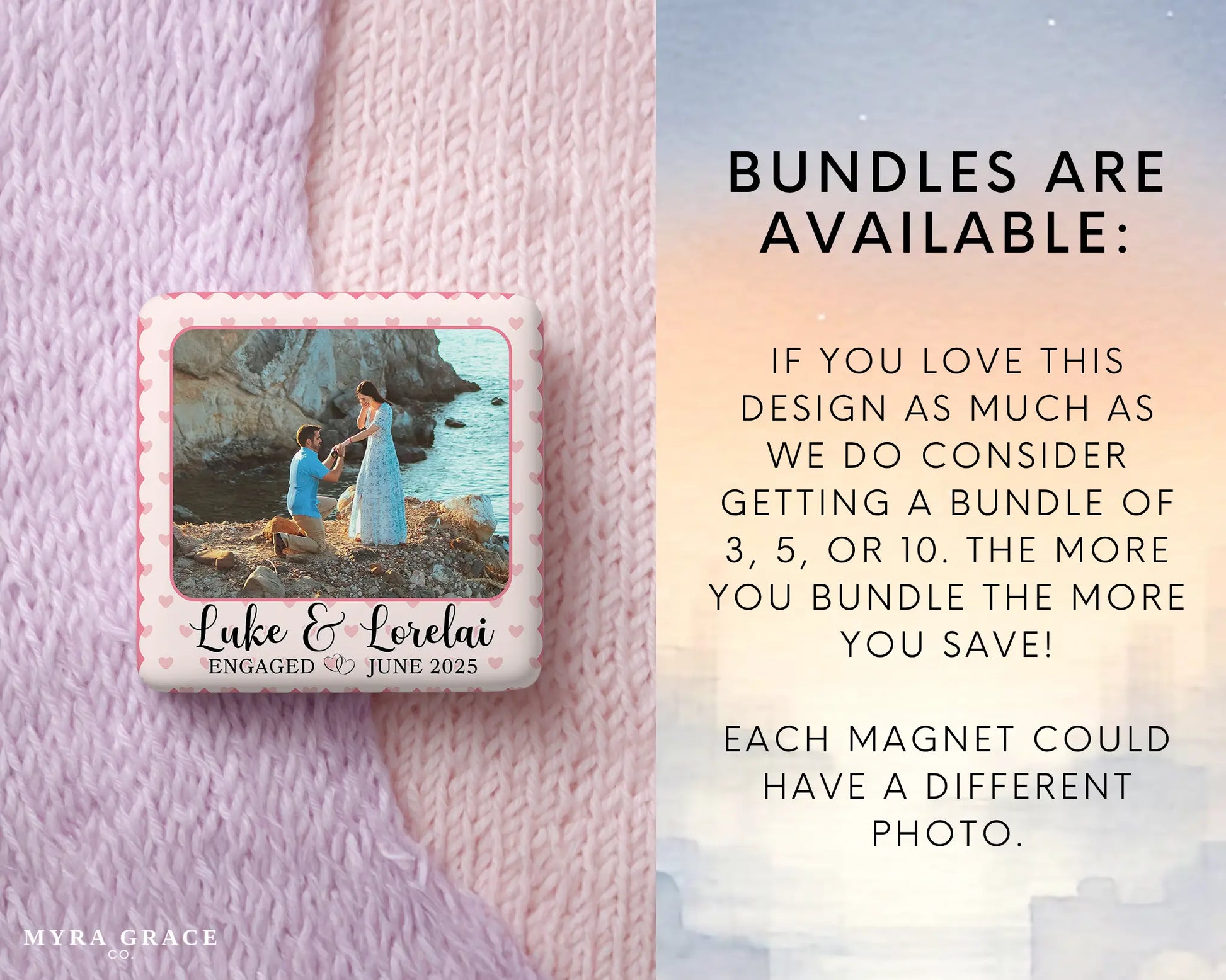 Engagement Magnet Custom Personalized Gift Souvenir Present. Bundles are available