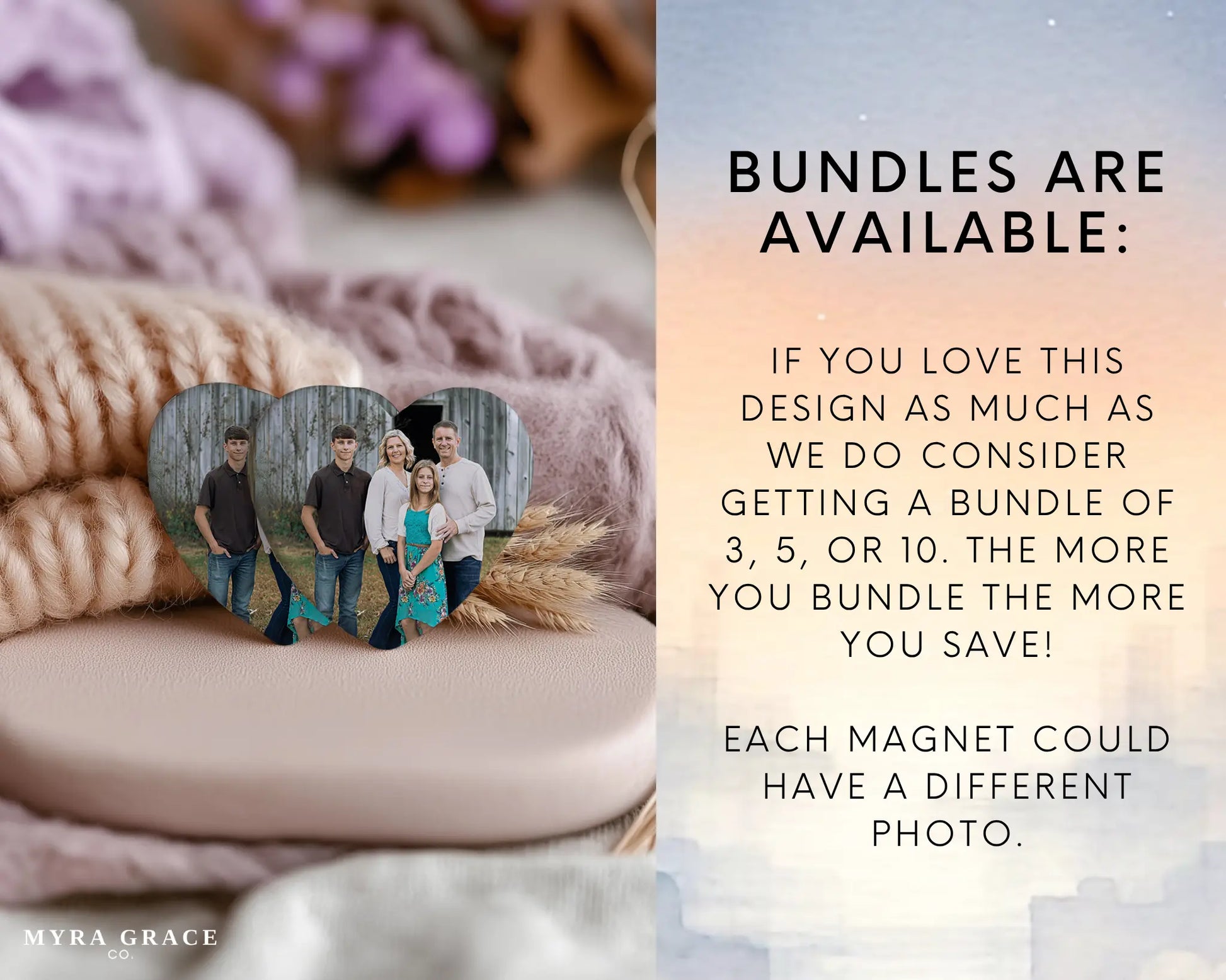 Heart-shaped custom family ceramic photo magnet on fridge – handmade personalized gift or Christmas fridge magnet. Bundles are available