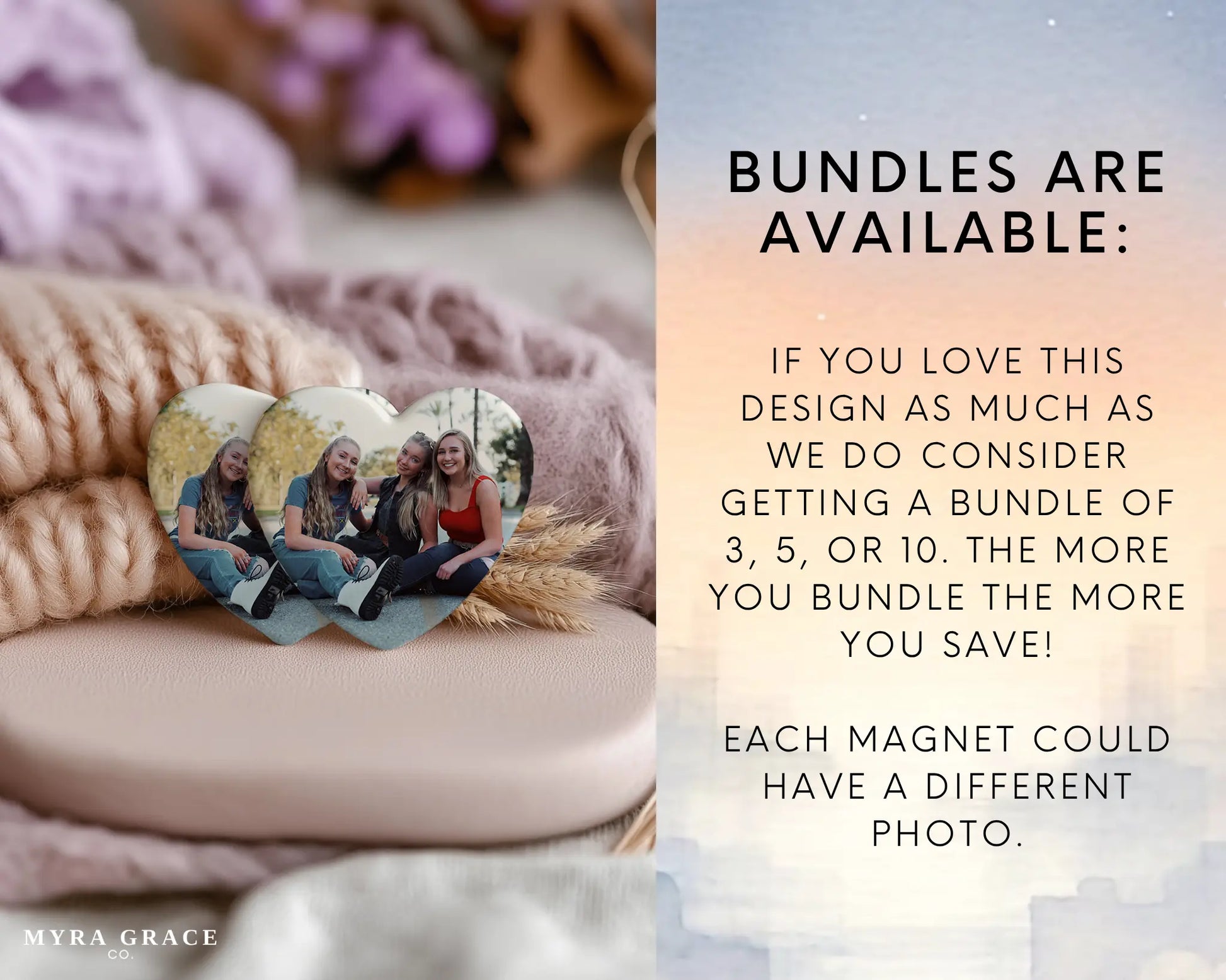 Heart-shaped custom friendship ceramic photo magnet on fridge – handmade personalized gift or Christmas fridge magnet. Bundles available