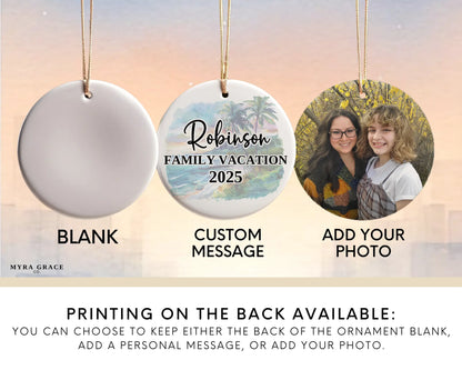 Custom Maui Hawaii ceramic photo ornament with personalized message – handmade Christmas bauble, gift souvenir, or vacation keepsake.  Add your photo