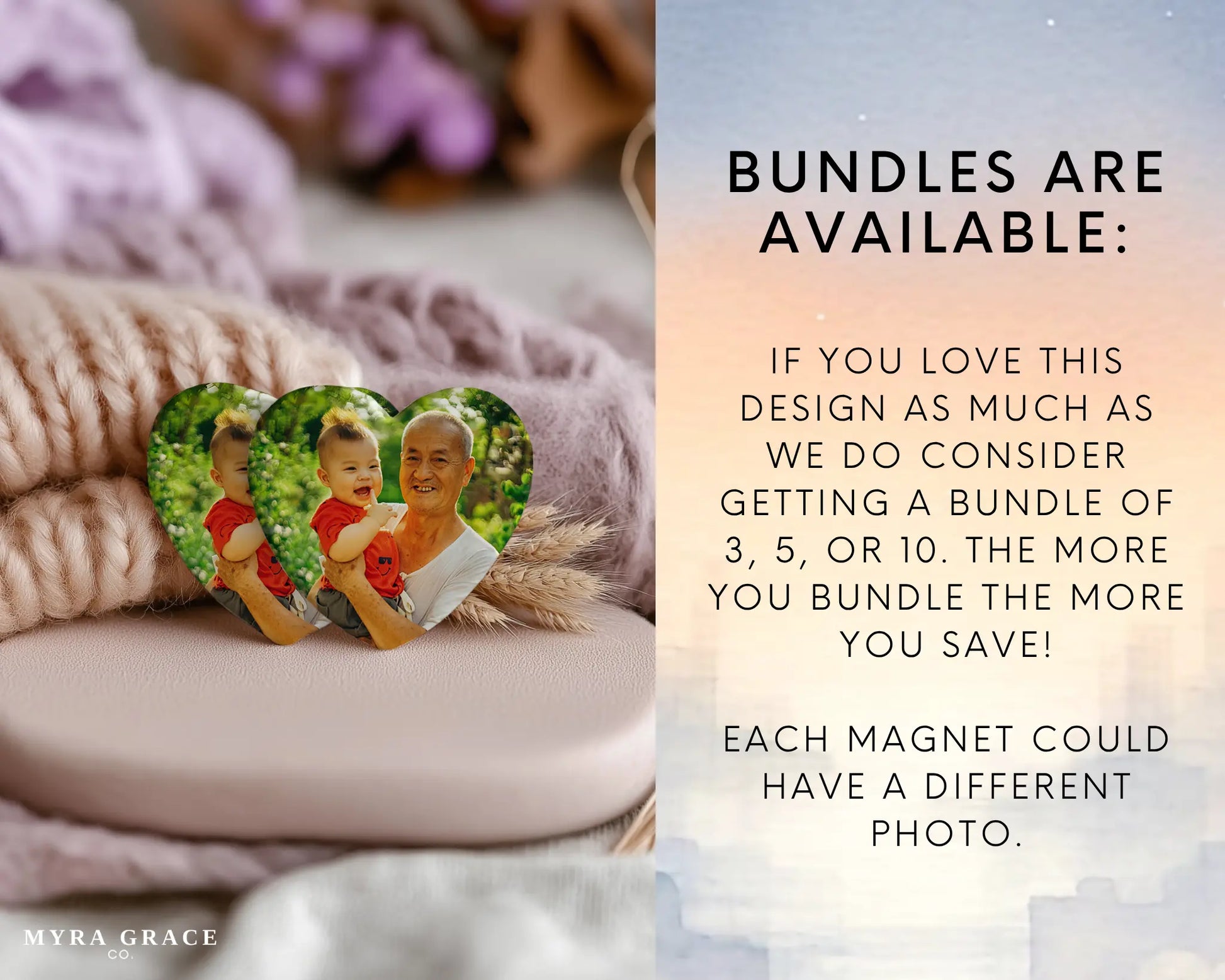 Heart-shaped custom grandpa ceramic photo magnet on fridge – handmade personalized gift or Christmas fridge magnet. Bundles are available