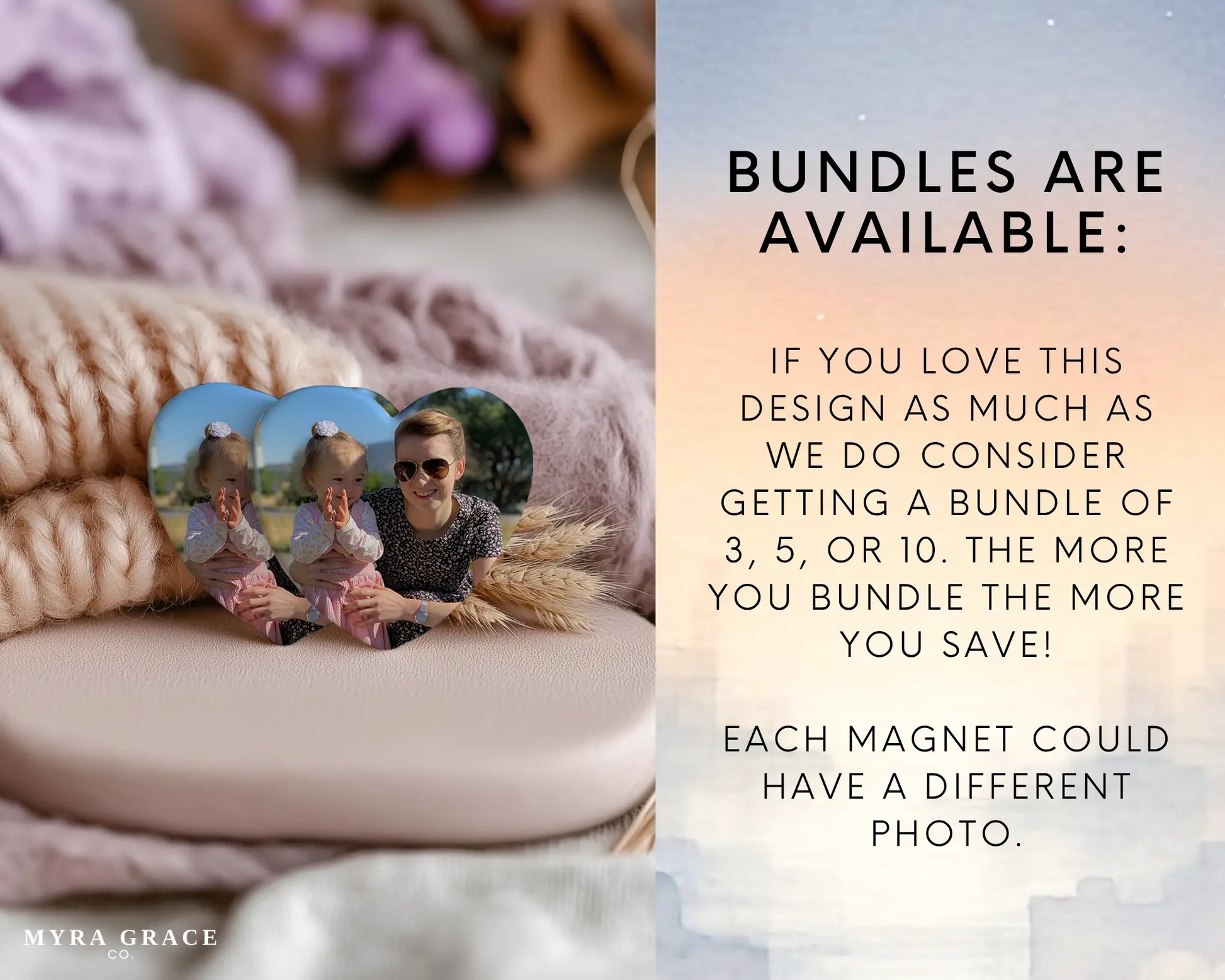 Heart-shaped custom mom ceramic photo magnet on fridge – handmade personalized gift or Christmas fridge magnet. Bundles are available