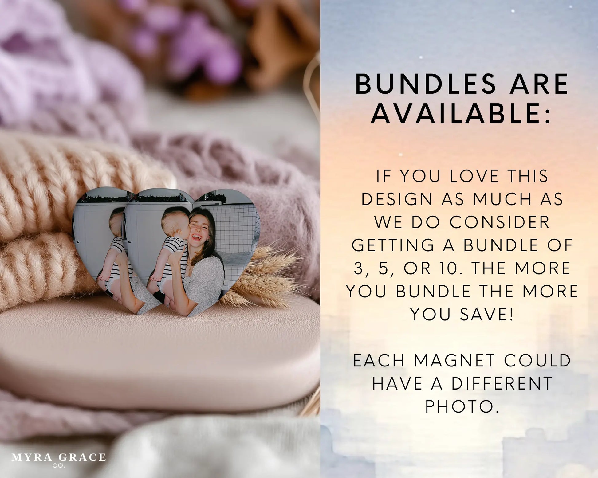 Heart-shaped custom mom ceramic photo magnet on fridge – handmade personalized gift or Christmas fridge magnet. Bundles are available
