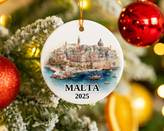 Malta Ornament Custom Gift Souvenir Bauble. Custom Malta ceramic photo ornament with personalized message – handmade Christmas bauble, gift souvenir, or vacation keepsake.  