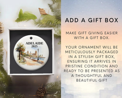 Adelaide Australia Custom ceramic photo ornament with personalized message – handmade Christmas bauble, gift souvenir, or vacation keepsake. Add Gift Box