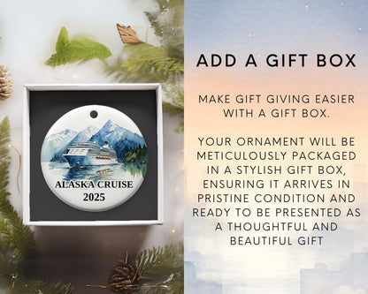 Custom Alaska ceramic photo ornament with personalized message – handmade Christmas bauble, gift souvenir, or vacation keepsake. Add Gift Box