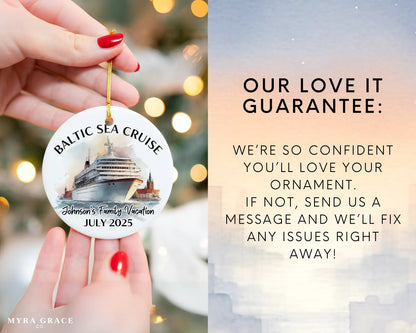 Handmade ceramic Baltic Sea Scandinavia cruise ornament with personalized location and photo – custom Christmas bauble or cruise vacation souvenir. Love it guarantee