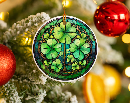 Ceramic ornament with shamrocks and clovers – non-customizable lucky charm gift or seasonal keepsake