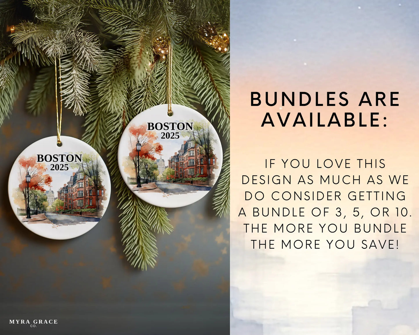 Boston Massachusetts Ornament Custom Gift Souvenir Bauble. Custom Boston Massachusetts ceramic photo ornament with personalized message – handmade Christmas bauble, gift souvenir, or vacation keepsake.  Bundles are available