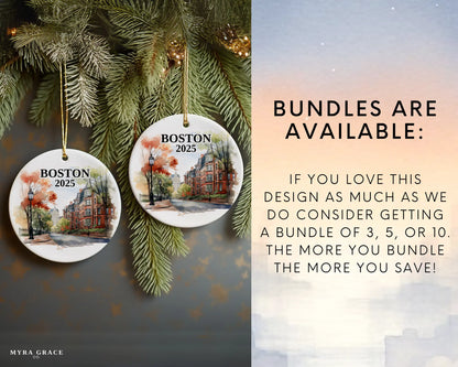 Boston Massachusetts Ornament Custom Gift Souvenir Bauble. Custom Boston Massachusetts ceramic photo ornament with personalized message – handmade Christmas bauble, gift souvenir, or vacation keepsake.  Bundles are available
