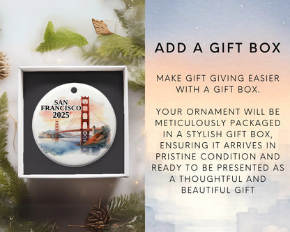 Custom San Francisco ceramic photo ornament with personalized message – handmade Christmas bauble, gift souvenir, or vacation keepsake. Add gift box