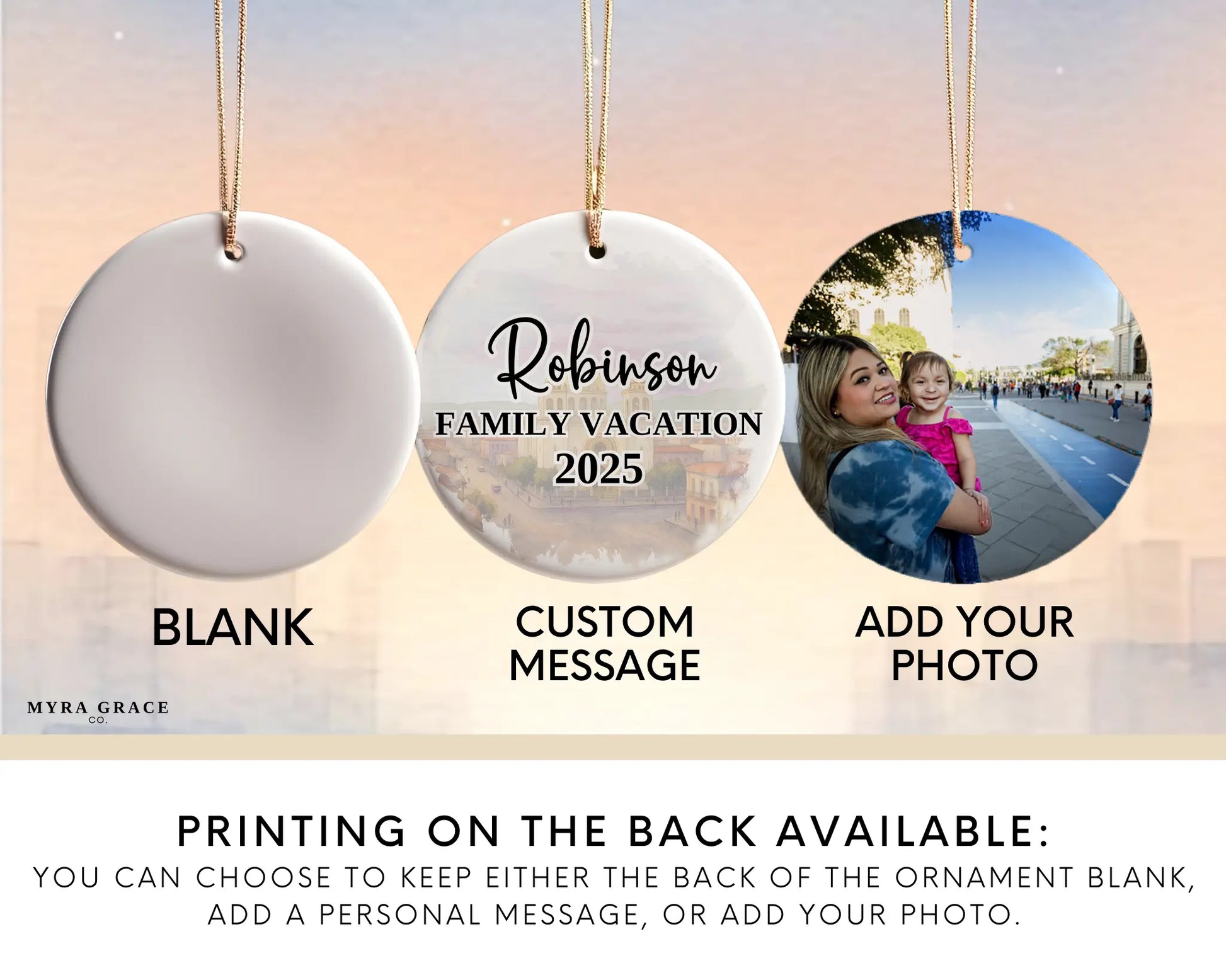 Custom El Salvador ceramic photo ornament with personalized message – handmade Christmas bauble, gift souvenir, or vacation keepsake.  Add your photo