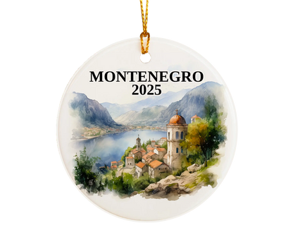 Custom Montenegro ceramic photo ornament with personalized message – handmade Christmas bauble, gift souvenir, or vacation keepsake.  