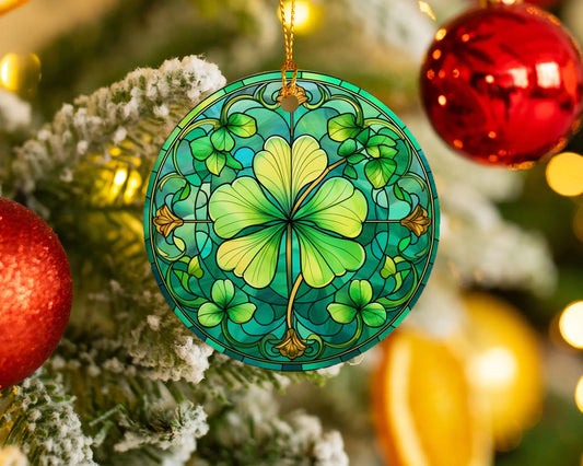 Ceramic ornament with shamrocks and clovers – non-customizable lucky charm gift or seasonal keepsake