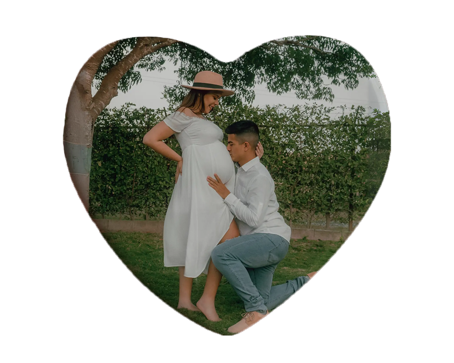 Heart-shaped custom pregnancy ceramic photo magnet on fridge – handmade personalized gift or Christmas fridge magnet. 
