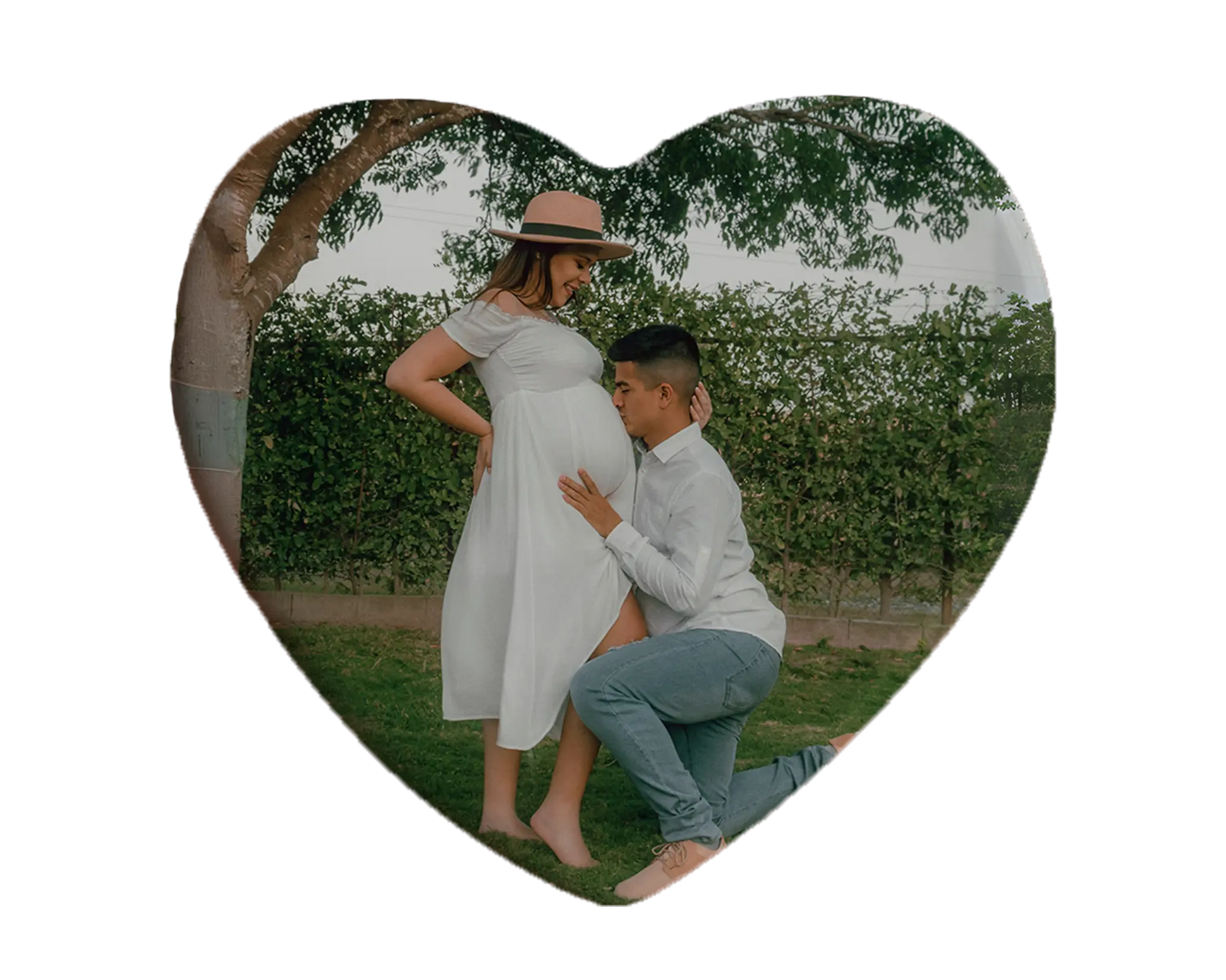Heart-shaped custom pregnancy ceramic photo magnet on fridge – handmade personalized gift or Christmas fridge magnet. 