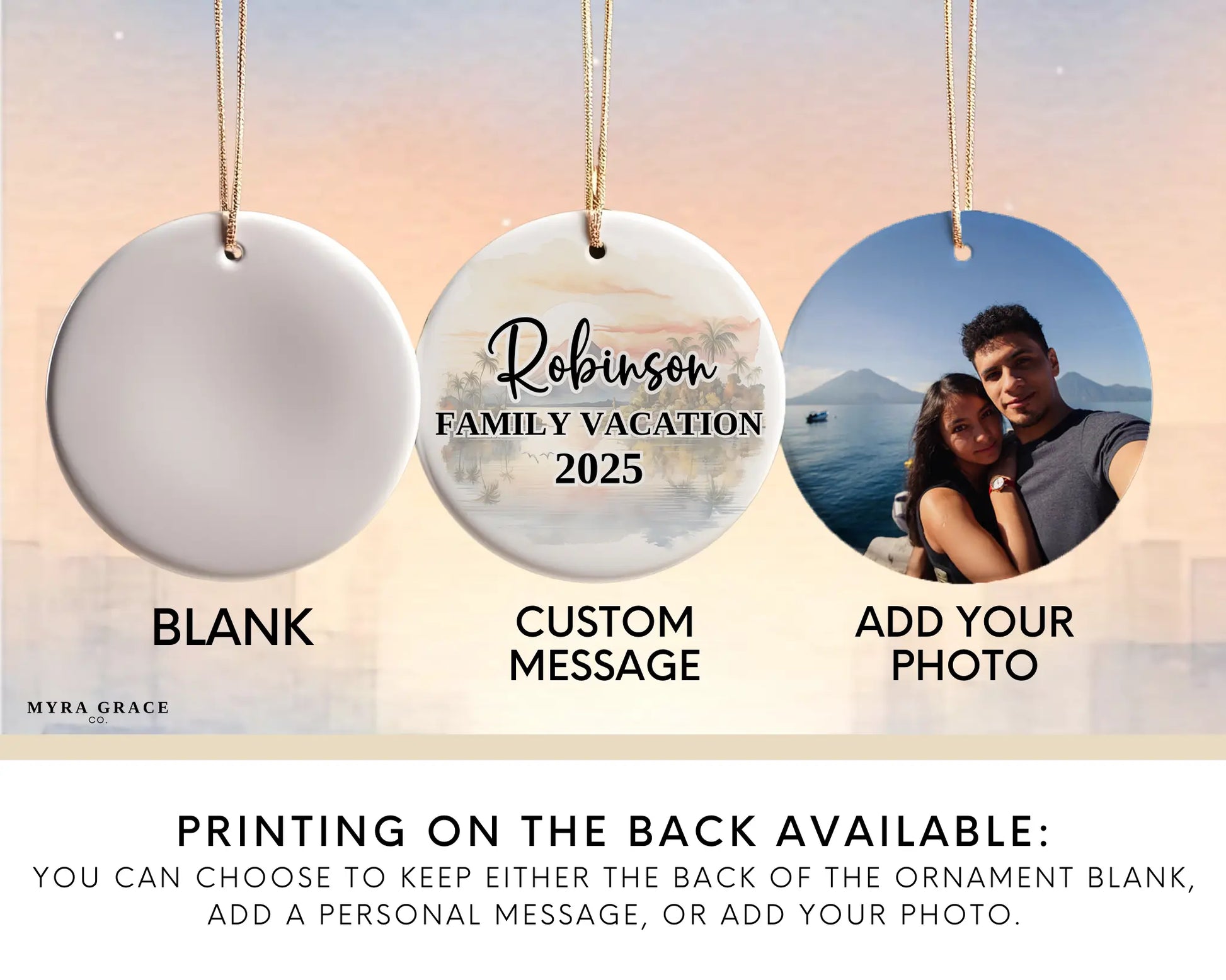 Custom Guatemala ceramic photo ornament with personalized message – handmade Christmas bauble, gift souvenir, or vacation keepsake. Add your photo