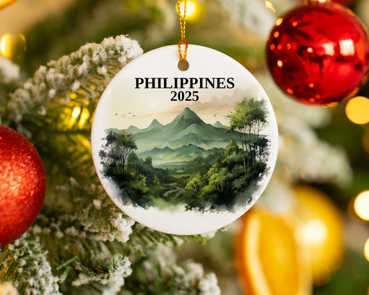 Custom Philippines ceramic photo ornament with personalized message – handmade Christmas bauble, gift souvenir, or vacation keepsake. 