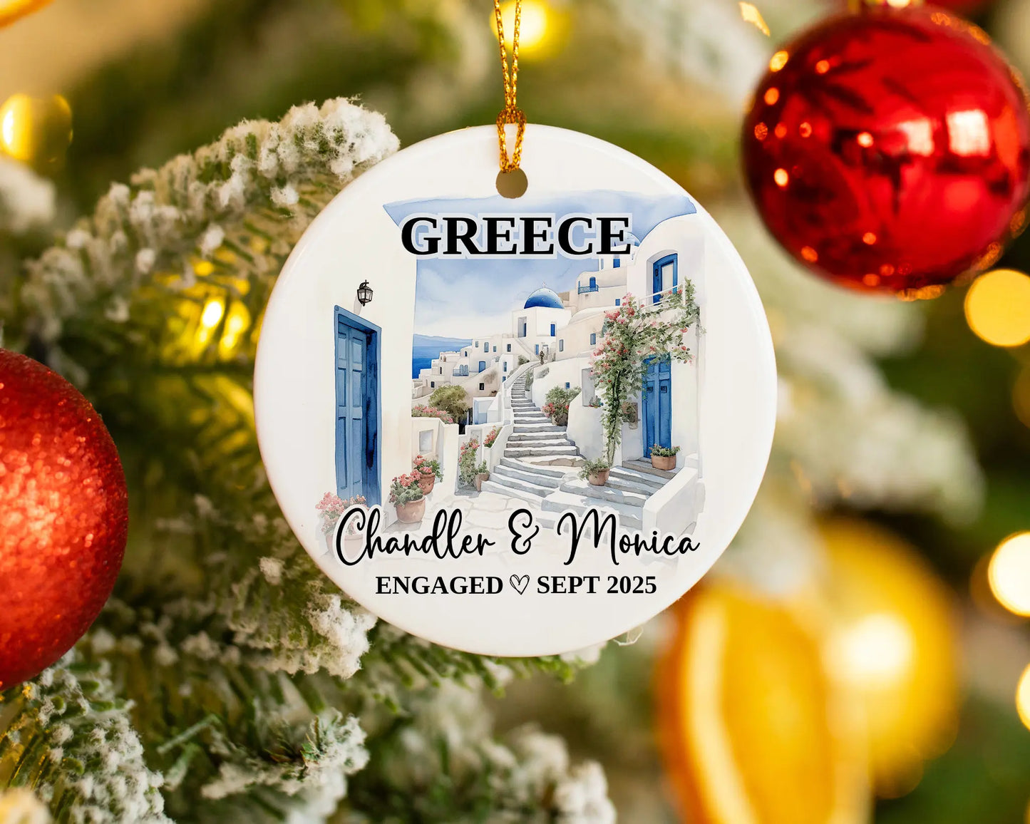 Greece Engagement Ornament Custom Gift Souvenir Bauble Present