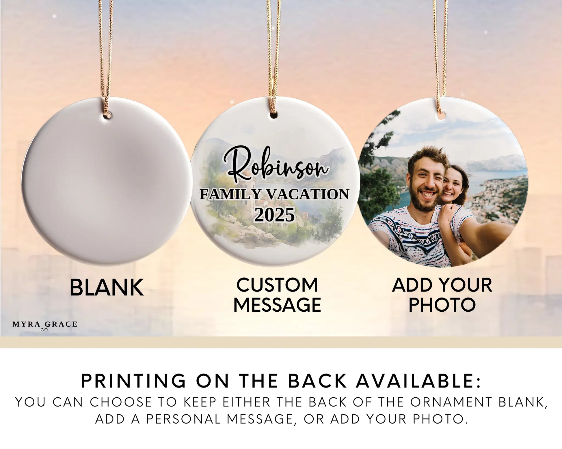 Custom Montenegro ceramic photo ornament with personalized message – handmade Christmas bauble, gift souvenir, or vacation keepsake.  Add your photo