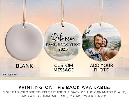 Custom Montenegro ceramic photo ornament with personalized message – handmade Christmas bauble, gift souvenir, or vacation keepsake.  Add your photo