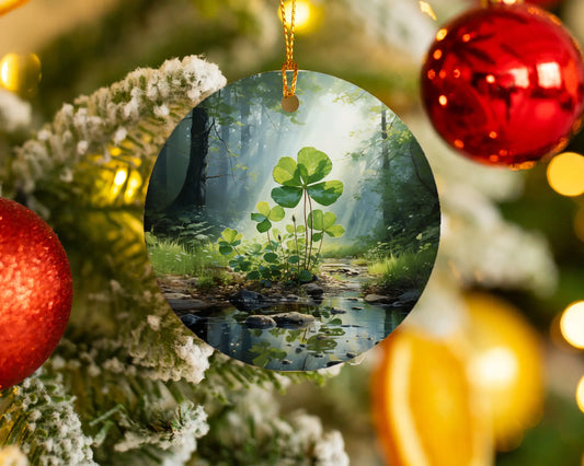 Ceramic ornament with shamrocks and clovers – lucky charm gift or seasonal keepsake.