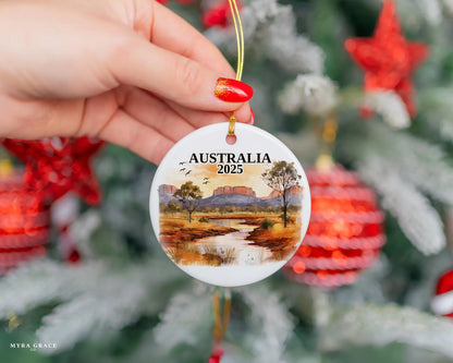 Custom Australia ceramic photo ornament with personalized message – handmade Christmas bauble, gift souvenir, or vacation keepsake.
